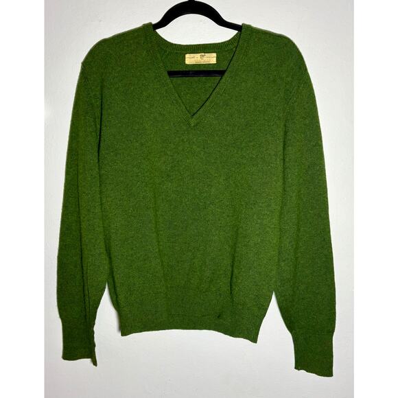 Vintage 100% Lambs Wool Braemar Scotland Men’s V-neck Green Sweater Sz 38 (M) - Picture 1 of 9